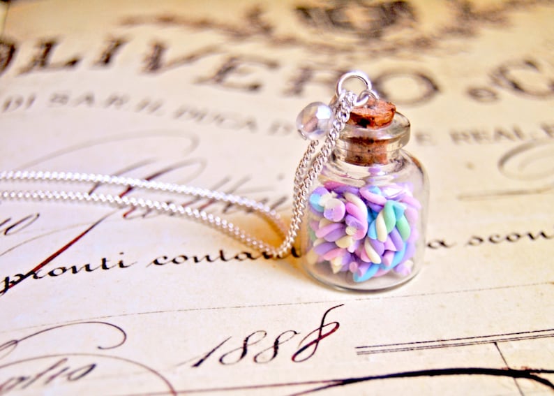 food jewelry bottle necklace Handmade miniature polymer clay marshmallow bottle necklace miniature food jewelry