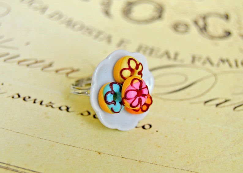 miniature food jewelry Handmade miniature polymer clay donut ring food jewelry donut ring