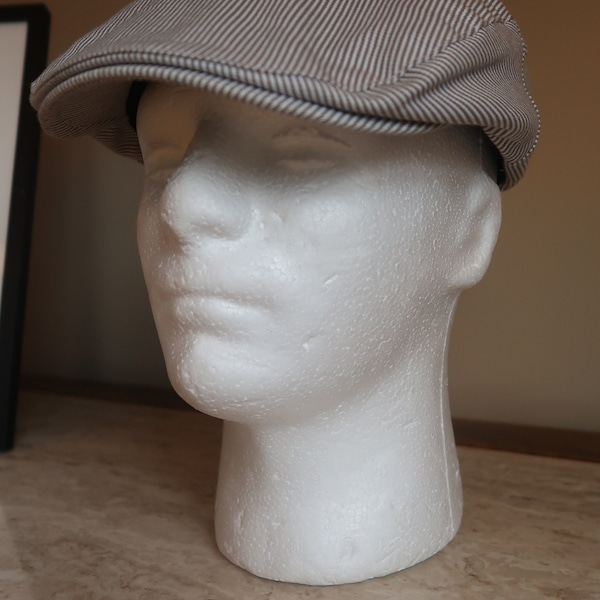 Vintage Inspired Newsboy Cap / Cabby Hat - a must have for the summer months - gray striped - Size US Mens Medium