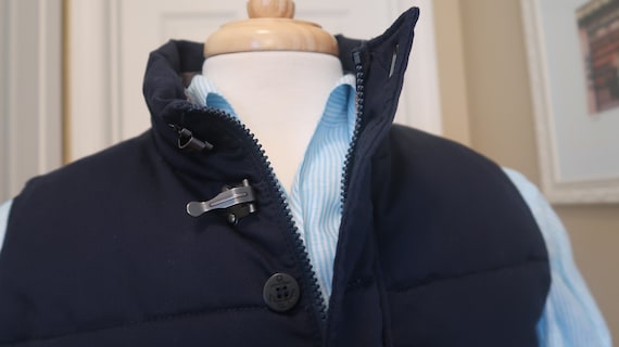 Mens Puffer Vest - Navy Toggle Closure, Cotton Bl… - image 6