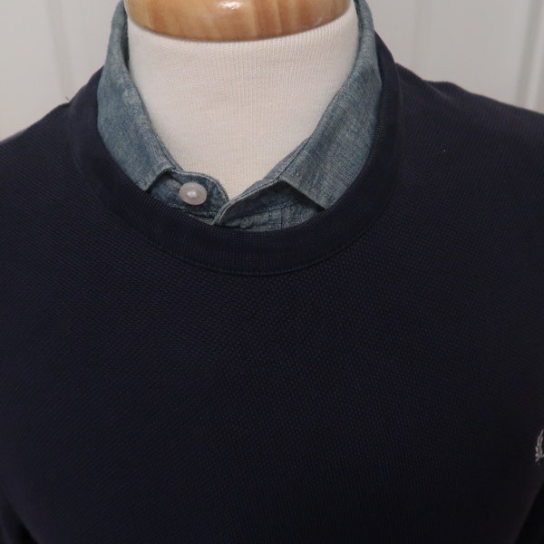 Fred Perry Long Sleeve Waffle Knit Crew Neck T-Shirt in Navy Blue. This amazing long t-shirt can be worn as pullover sweater/top (see pics).