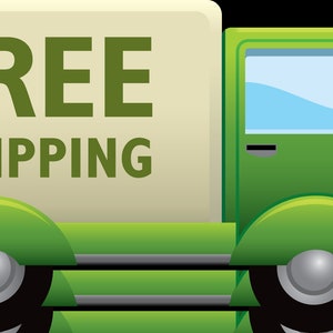 May include: A green delivery truck with a white box on the back that says "FREE SHIPPING" in green letters.