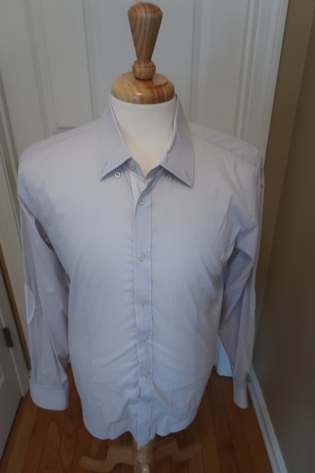 Redjack Italian Mens Elbow Patch Shirt Subtle Gray Stripe Etsy