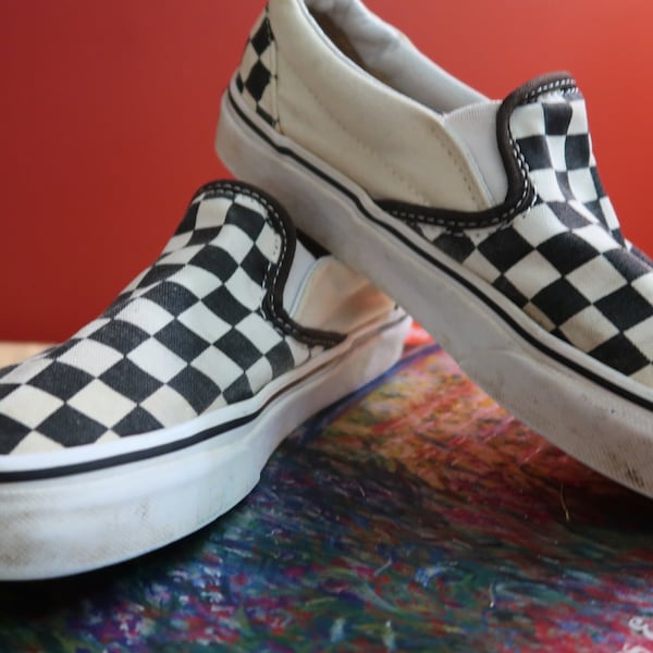 Vans Slip-on skate surf shoe US Womens Size 5 US Mens Size 3.5 .Very Unique. Checkerboard pattern. Dude. No shirt no shoes no dice