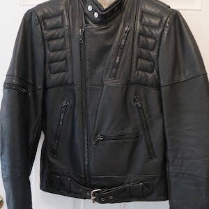 Black Leather Biker Jacket, 1980s European Vintage Zip up Black Leather Biker Jacket, 1980s European Vintage Zip up
