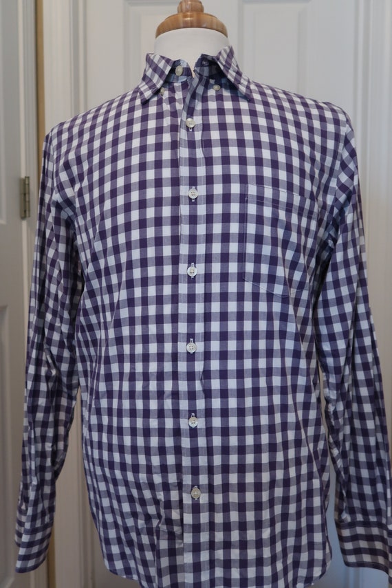 Vintage J. Crew Mens Size Medium Purple Check Oxford Button
