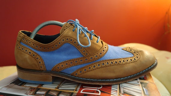 Mens Wingtip Brogue US Size 9 M Cole Haan Franklin Shoes Leather Royal Blue Canvas Etsy