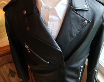 Men's Faux Leather Motorcycle Jacket – 'For the Republic' Moto Biker, Size Medium