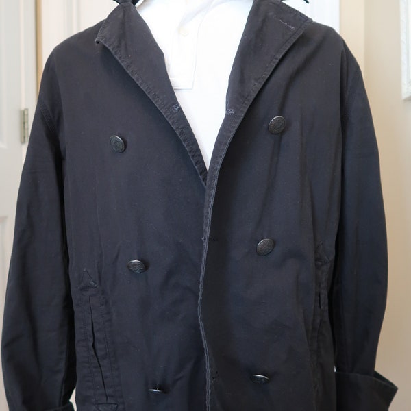 Vintage Peacoat THREAD & HEIRS Black Lightweight - Size Large - 100% Cotton - Wear as a stylish lightweight outer garment - Summer Nights