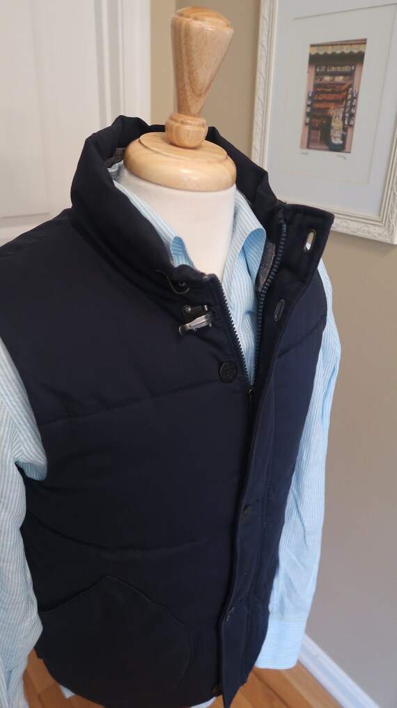 Mens Puffer Vest - Navy Toggle Closure, Cotton Bl… - image 3