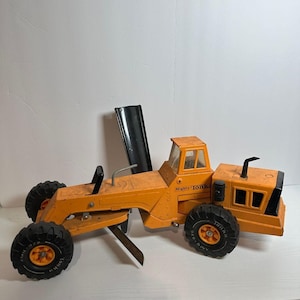 Mighty Tonka Vintage Road Grader Construction Vehicle Orange Metal Toy Truck