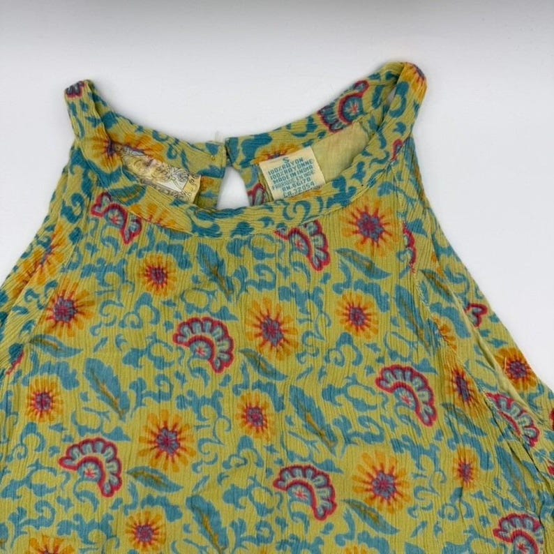 Vintage Free People Floral Halter Blouse Tunic Sleeveless Summer India S Small image 1