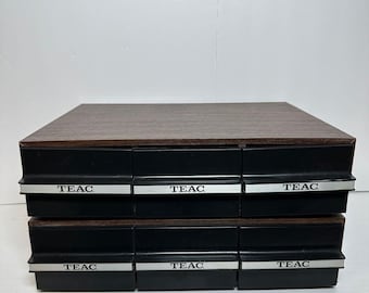TEAC Vintage Cassette Tape Storage Case Wooden Organizer Cabinet Holder 6 Drawer