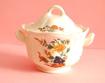 Antik Wedgwood kinesisk blågrön sockerskål | Vintage sockerkanna Wedgwood | England porslin
