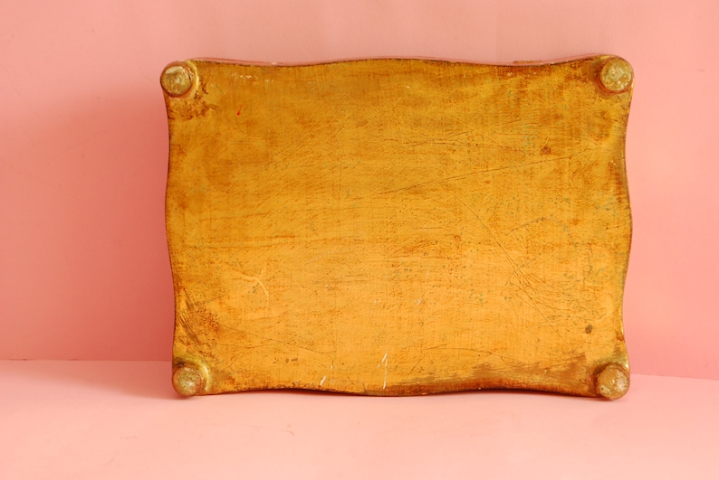 Footed vintage wooden box red gold Victorian wooden Jewelry Box Ring Box Vintage gilded wooden Box Trinket Antique wooden gilded box