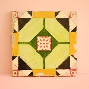 Decorative Portuguese Vintage Tile | Traditional Azulejo | Hand Painted Azulejo Ceramic | Genuine Vintage Tile | Green Lilac Black