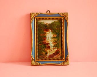 Vintage wooden picture frame blue and golden | Antique gilded photo frame | Victorian rectangular photo frame |