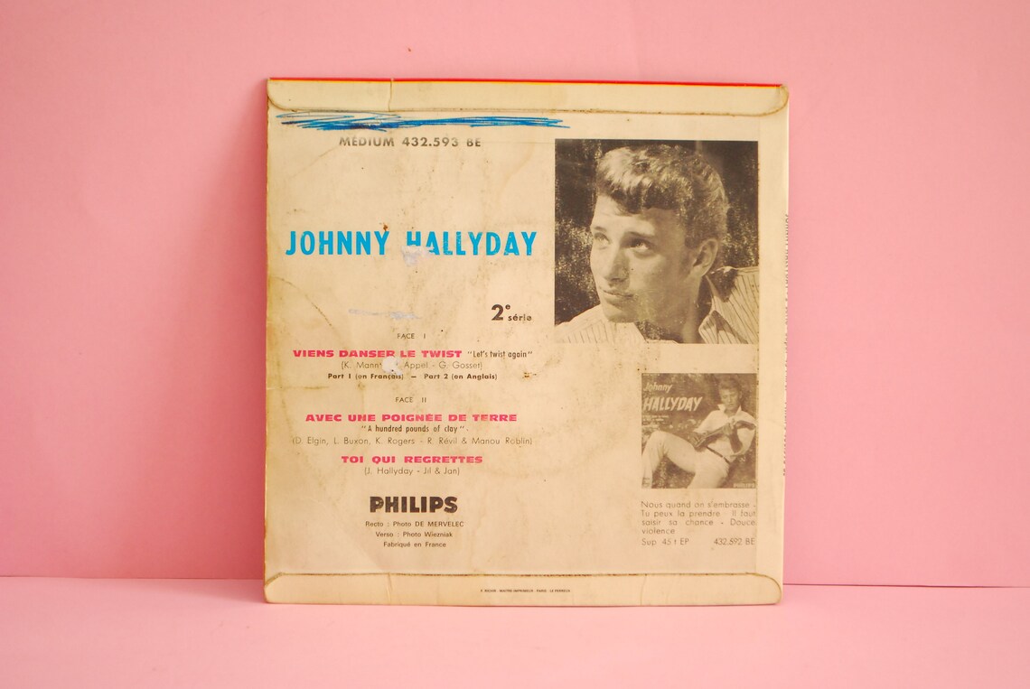 Johnny Hallyday - Viens Danser Le Twist |  Vinyl 7" 45 RPM EP Record | Sixties retro  1961 |, foto 2 di 4