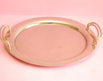 Vintage verzilverde serveerschaal met messing handgrepen