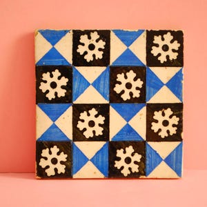 Genuine Vintage Portuguese Tile | Antique Traditional Azulejo | Flower Pattern | Hand Painted Azulejo Ceramic