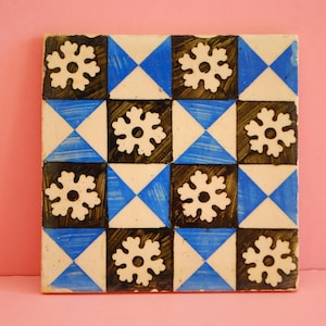 Genuine Vintage Portuguese Tile | Antique Traditional Azulejo | Flower Pattern | Hand Painted Azulejo Ceramic