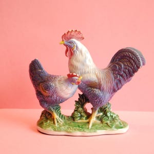 Rooster and Hen Ceramic Figurine Animals Farm Collectible