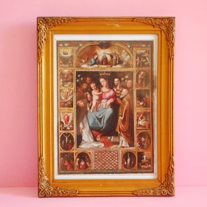 Antique wooden picture frame with Biblical Print | Vintage Wooden gilded carved frame | Vintage rectangular picture frame