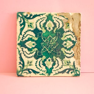 Vintage Tiles | Genuine vintage Portuguese tile |  Antique traditional Azulejos Pattern Hand Painted Azulejo Ceramic green