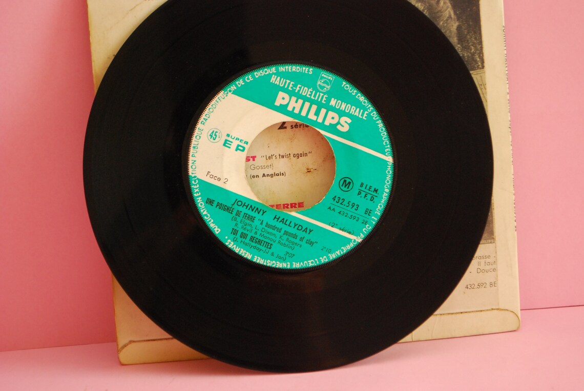 Johnny Hallyday - Viens Danser Le Twist |  Vinyl 7" 45 RPM EP Record | Sixties retro  1961 |, foto 3 di 4