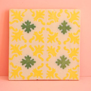 Genuine  Vintage Portuguese Tile | Mural Antique Traditional Azulejo | Pattern Hand Painted Azulejo Ceramic Yellow