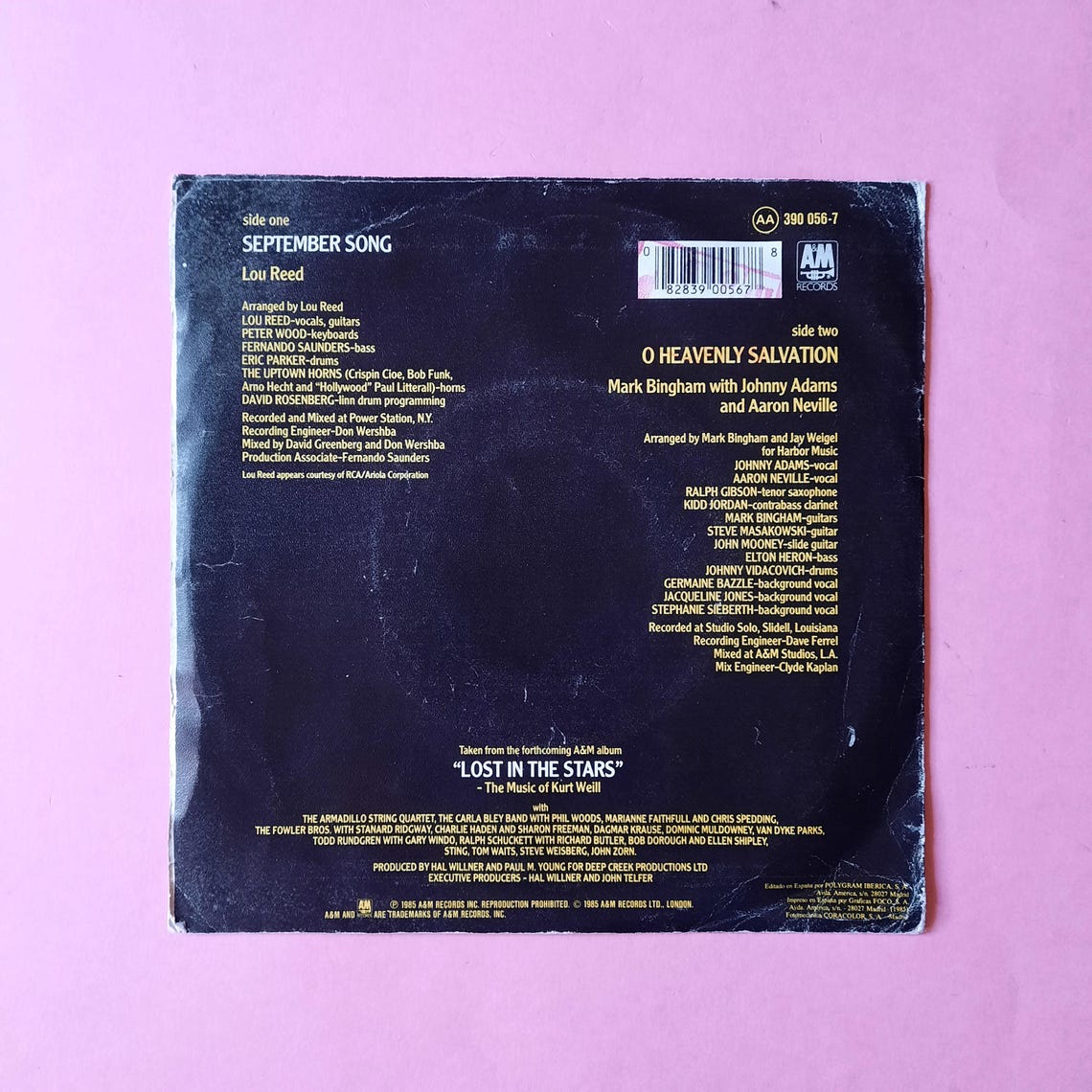 Vintage - Lou Reed – September Song |  Vinyl 7" 45 RPM Single Record | Eighties retro 1985 |, foto 2 di 4