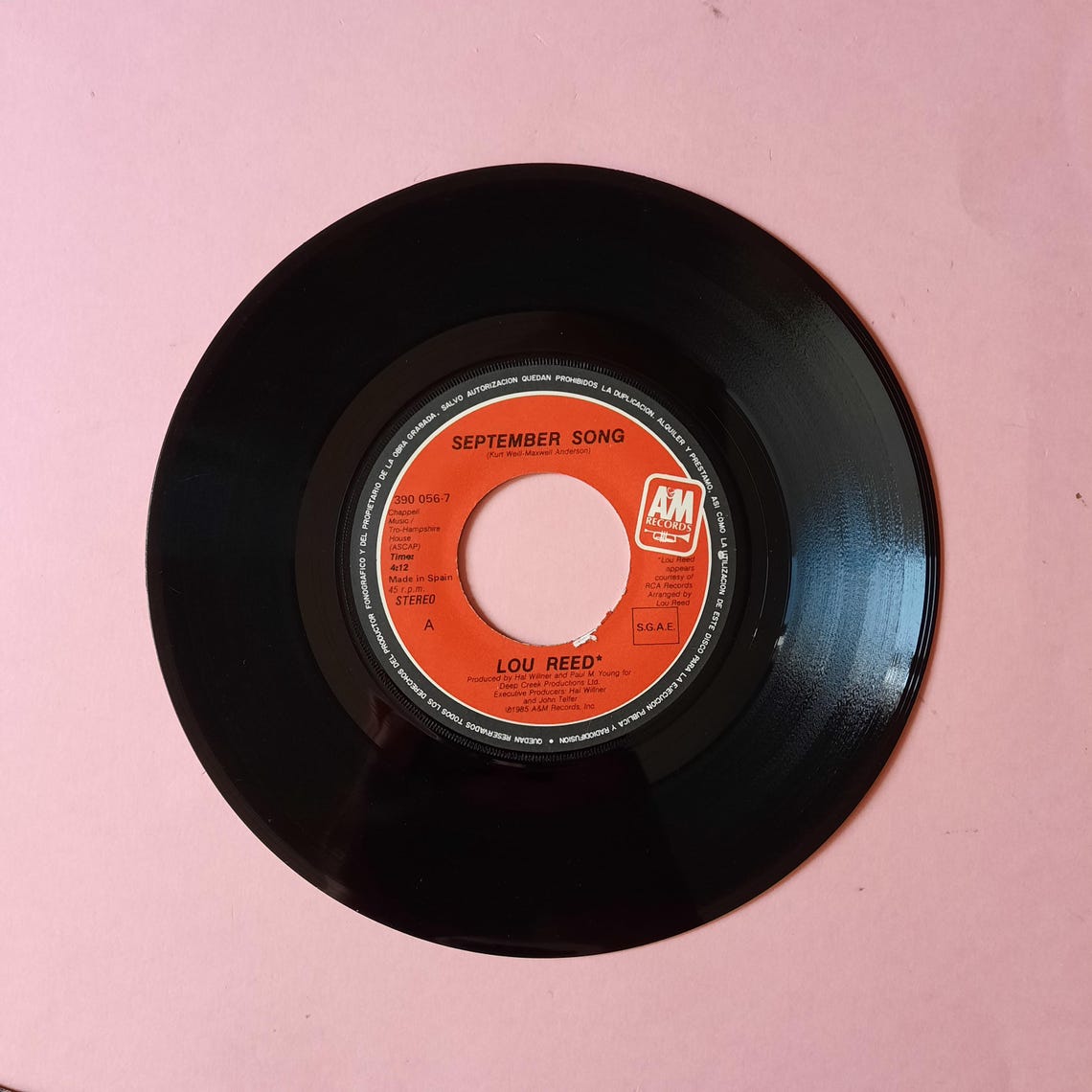 Vintage - Lou Reed – September Song |  Vinyl 7" 45 RPM Single Record | Eighties retro 1985 |, foto 4 di 4