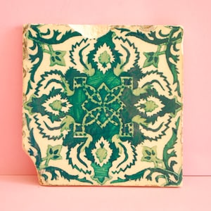 Vintage Tiles | Genuine vintage Portuguese tile |  Antique traditional Azulejos Pattern Hand Painted Azulejo Ceramic green