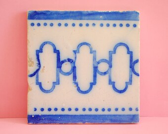 Vintage Portuguese Tile | Genuine Portuguese antique tile | Antique hand painted azulejo | Ceramic Blue Azulejo.