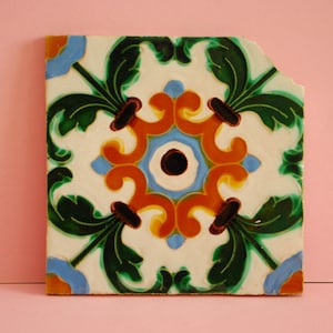 Vintage Tile 20th  Rare Genuine  Vintage Portuguese Tiles Panel Mural Antique Traditional  Azulejos Pattern Green Hand Painted Ceramic