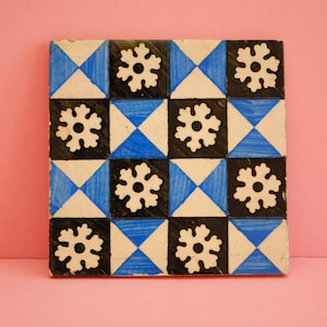 Genuine Vintage Portuguese Tile | Antique Traditional Azulejo | Flower Pattern | Hand Painted Azulejo Ceramic