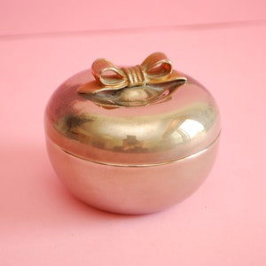 Vintage Chrome Jewelry Box: Round Trinket Box with Bow