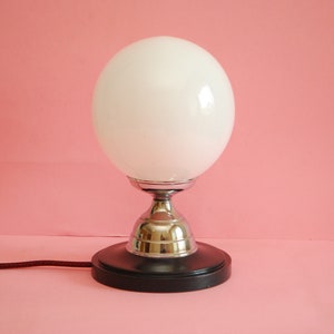 Vintage Retro Lighting | Antique Deco Wooden Table lamp | Vintage Glass White Globe table lighting | Globe glass shade lamp