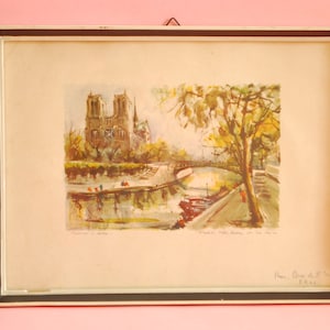Marius Girard Paris France Paris Notre Dame et la Seine |  Art Print Vintage Circa 1970 | Print with frame.
