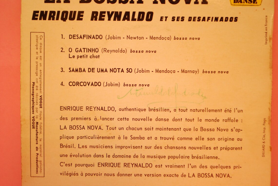 Enrique Reynaldo Et Ses Desafinados – Bossa Nova - Desafinado |  Vinyl, 7", 45 RPM, EP Record | Sixties Bossanova 1962, foto 4 di 5