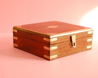 Vintage Square Wooden Box | Trinket or Ring Box | Antique wooden box |