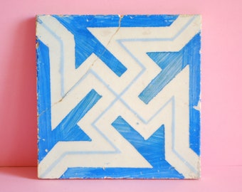 Ceramic Tile | Wall Art Genuine Vintage Portuguese Tile | Antique Traditional  Pattern Blue white Azulejos made in Portugal