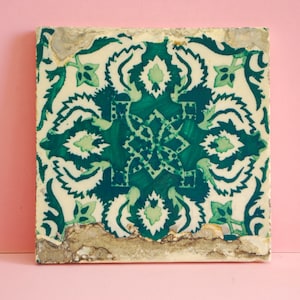 Vintage Tile | Genuine vintage Portuguese tile |  Antique traditional Azulejos Pattern Hand Painted Azulejo Ceramic green