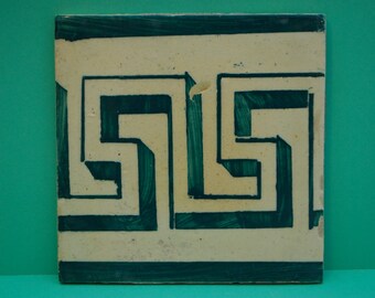 Echte Vintage portugiesische Fliesen, antike traditionelle Azulejo, Art-Deco-Muster von Hand bemalt Azulejo Keramik grün