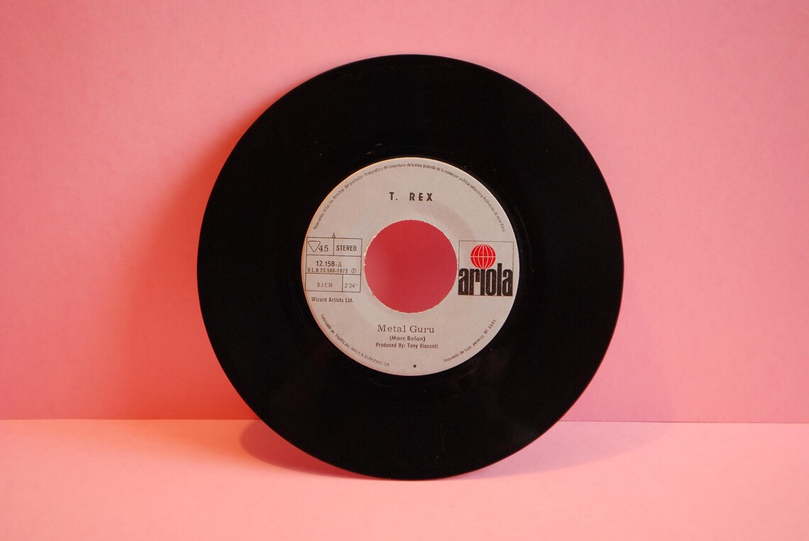 Vintage - T. Rex – Metal Guru |  Vinyl 7" 45 RPM Single Record | Seventies retro 1972 |, foto 3 di 4