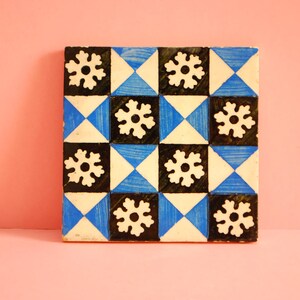 Genuine Vintage Portuguese Tile | Antique Traditional Azulejo | Flower Pattern | Hand Painted Azulejo Ceramic