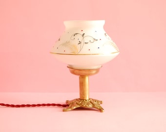 Vintage Victorian  Lighting | Antique Brass Table lamp | Victorian brass table lighting with glass shade lamp. Brass desk lamp.