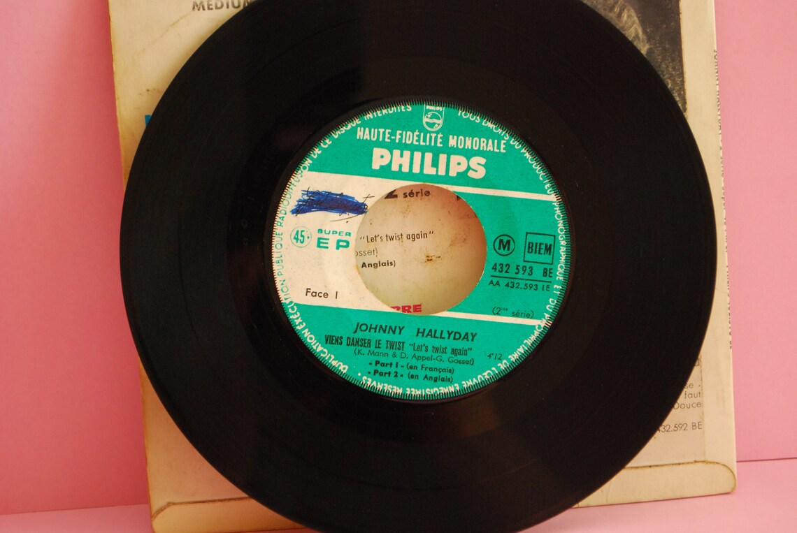 Johnny Hallyday - Viens Danser Le Twist |  Vinyl 7" 45 RPM EP Record | Sixties retro  1961 |, foto 4 di 4
