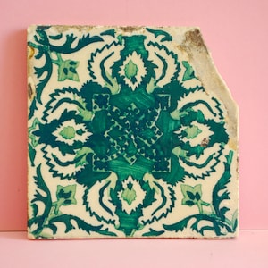 Vintage Tile | Genuine vintage Portuguese tile |  Antique traditional Azulejos Pattern Hand Painted Azulejo Ceramic green