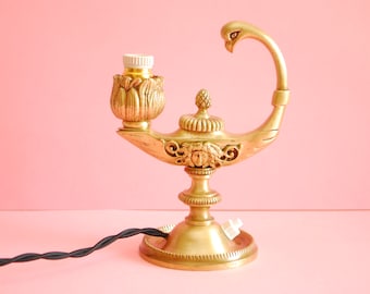 Vintage Aladdin Genie Shape Table Lamp Lighting | Antique Brass Medusa Table Lamp | Solid Brass Animal Shape Lighting | Victorian Desk Lamp